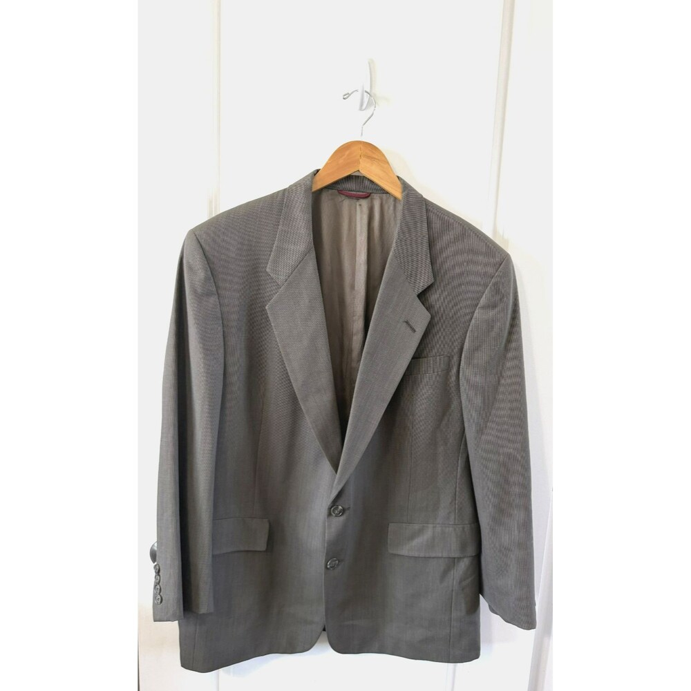 Vintage Hart Schaffner Marx Gray Green Windowpane Wool Blazer Jacket 44 R